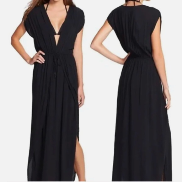 ELAN Wrap Maxi coverup dress- black - Picture 2 of 9